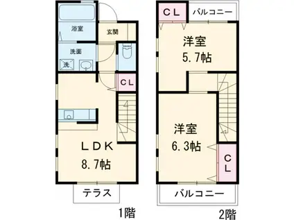 緑樹ＩＩＩ(2LDK)の間取り写真