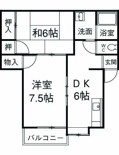 メイプル岩井(2DK/2階)の間取り写真