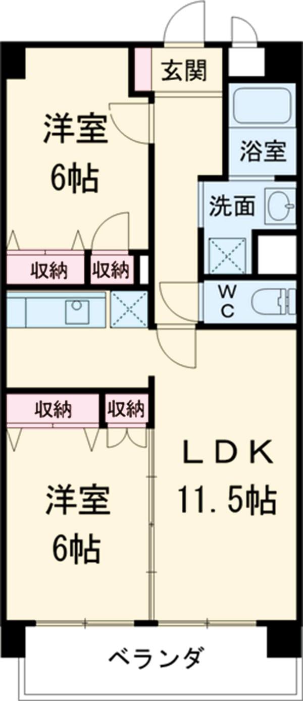 第6ドミール森田(2LDK/7階)の間取り写真