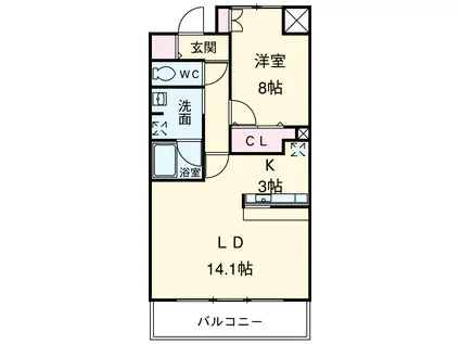 ロイヤルパークス新田(1LDK/8階)の間取り写真
