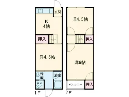 黒鳥アパート(3K/1階)の間取り写真