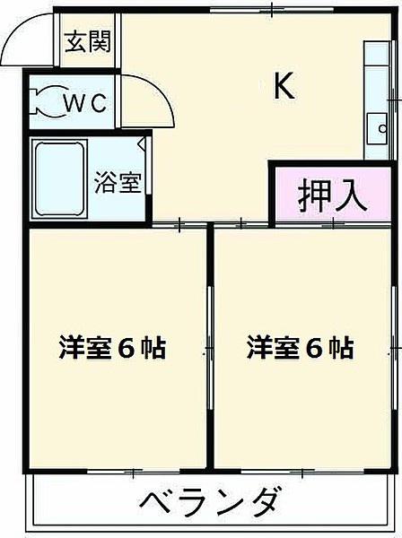 シルクハイツB(2K/2階)の間取り写真
