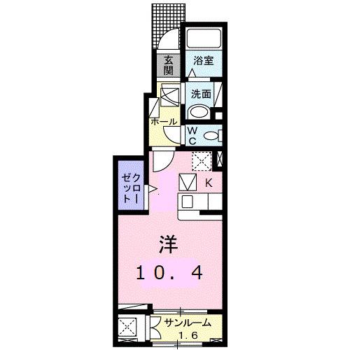 グリーン・パレス岡宮Ⅰ(ワンルーム/1階)の間取り写真
