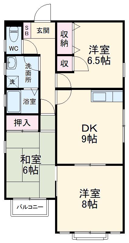 レジデンス東 Ⅱ(3DK/2階)の間取り写真