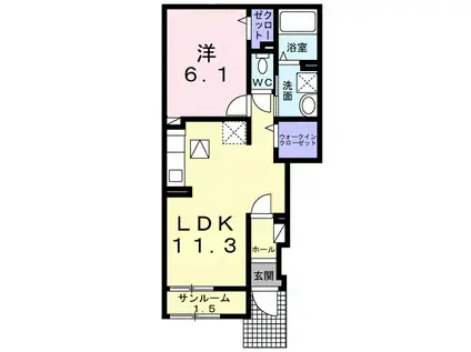 グランディルⅡ(1LDK/1階)の間取り写真