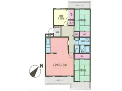 森の里くすのき台団地 1号棟(3LDK/4階)の間取り写真