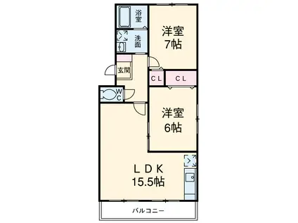 エスポワールⅠ(2LDK/2階)の間取り写真