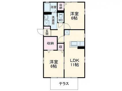 カサベルデC(2LDK/1階)の間取り写真