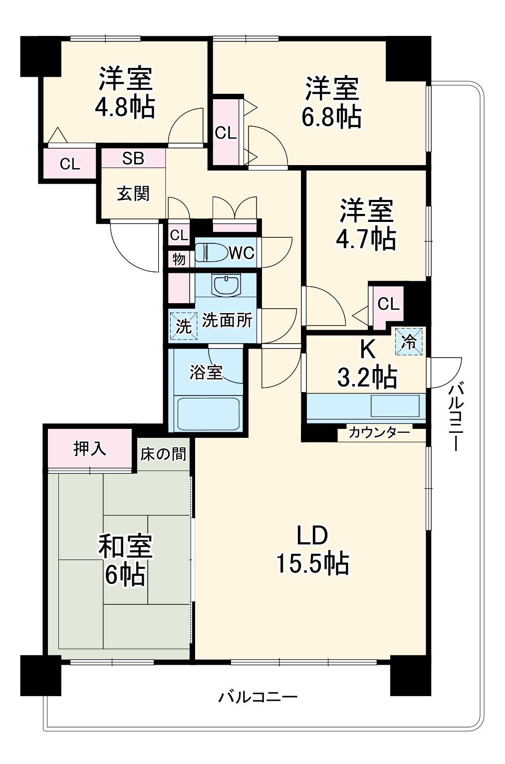 ラクシア荒川沖(4LDK/5階)の間取り写真