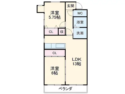 シュバルメゾン(2LDK/4階)の間取り写真