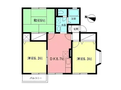 ルミエールK-Ⅱ(3DK/2階)の間取り写真