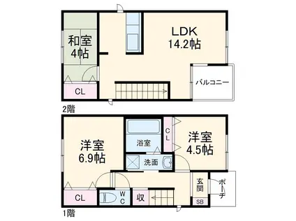 名古屋臨海高速鉄道 港北駅 徒歩31分 2階建 築15年(3LDK)の間取り写真
