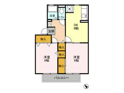 ハイカムール東台D(2DK/2階)の間取り写真