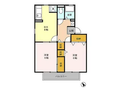 ハイカムール東台D(2DK/2階)の間取り写真