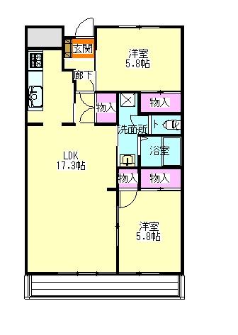 大手町ビル(2LDK/5階)の間取り写真