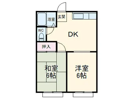 ハピネス本町A(2DK/1階)の間取り写真