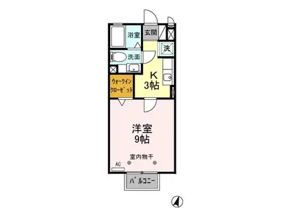 ソレアードB(1K/2階)の間取り写真