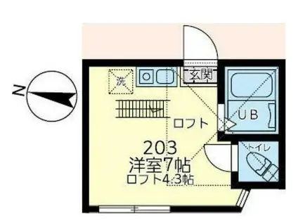 ユナイト山手ティレニア(ワンルーム/2階)の間取り写真