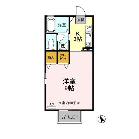 ロワール城南(1K/2階)の間取り写真