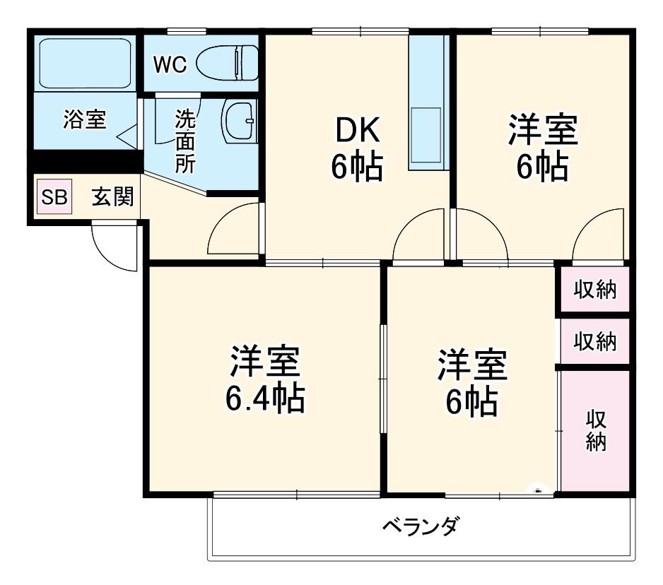 ドミール・エージェント(3DK/1階)の間取り写真