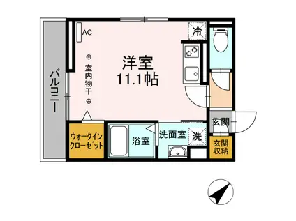 ファルトゥーナ B(ワンルーム/2階)の間取り写真