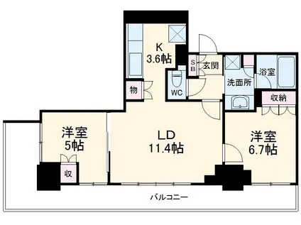ミッドオアシスタワーズタワー棟(2LDK/19階)の間取り写真
