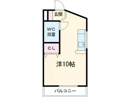 渡清パークハイツ(ワンルーム/3階)の間取り写真
