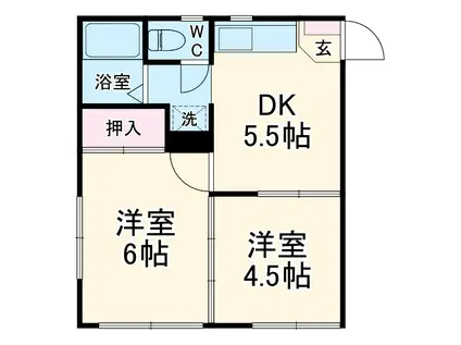 渡辺コーポ(2DK/2階)の間取り写真