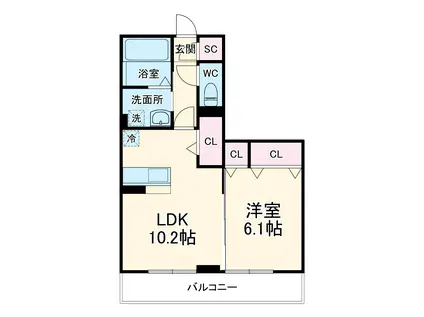 アリュール(1LDK/2階)の間取り写真