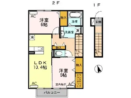 ドルチェ蒲郡栄町 B棟(2LDK/2階)の間取り写真