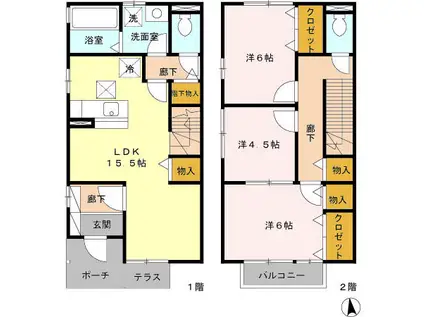 名鉄各務原線 各務原市役所前駅 徒歩8分 2階建 築19年(3LDK)の間取り写真