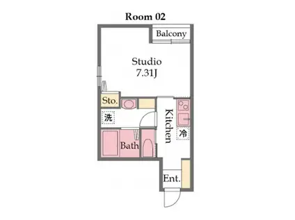 プランドールⅢ(1K/2階)の間取り写真