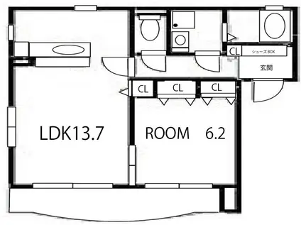 アールモニ B棟(1LDK/2階)の間取り写真