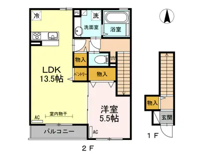 茨城県筑西市 2階建 築8年(1LDK/2階)の間取り写真