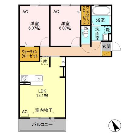 クレアシオン城北(2LDK/3階)の間取り写真
