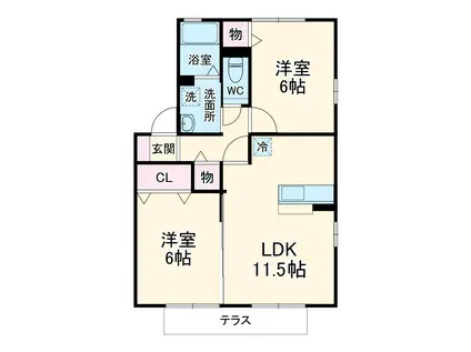 ルミエール Ⅱ(2LDK/1階)の間取り写真