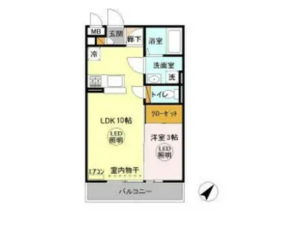 カーサコモド(1LDK/3階)の間取り写真