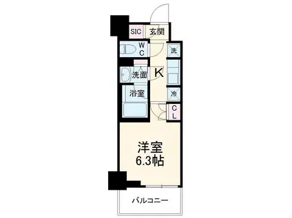 HF川口駅前レジデンス(1K/6階)の間取り写真