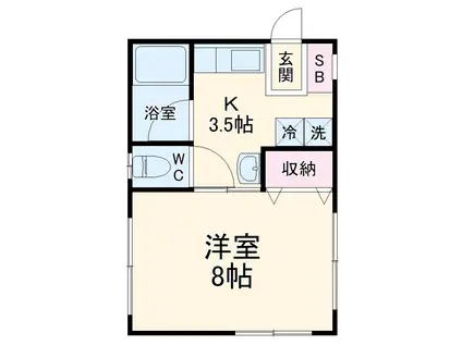 K-TWO(1K/1階)の間取り写真