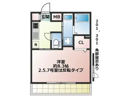 プロスぺリタ大宮S(1K/2階)の間取り写真