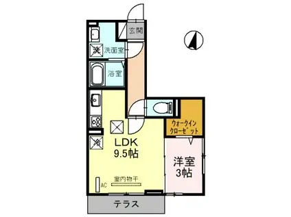 クレール西大宮(1LDK/1階)の間取り写真