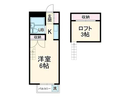 レインボー篭上(1K/2階)の間取り写真