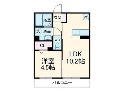 プリムヴェール 弐十壱番館(1LDK/2階)の間取り写真