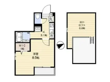 スターライト松戸(1K/2階)の間取り写真