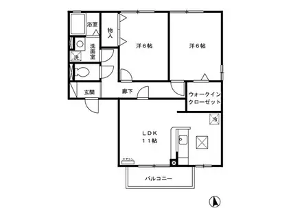 ウィルモアガーデンB(2LDK/1階)の間取り写真