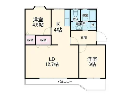 東向地団地3号棟(2LDK/3階)の間取り写真