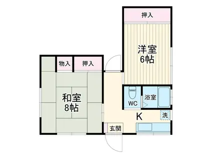 小田急電鉄江ノ島線 六会日大前駅 徒歩8分 2階建 築57年(2K/1階)の間取り写真