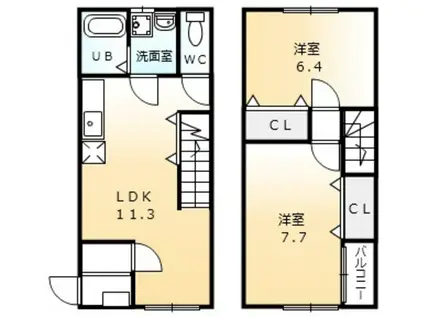 ＷＯＯＤ　ＢＥＬＬ(2LDK)の間取り写真