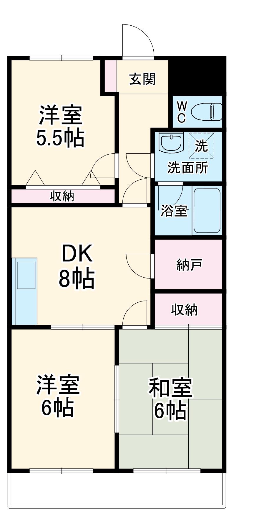 グリーンガーランド所沢2号館(3SDK/2階)の間取り写真