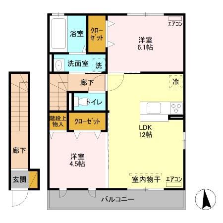 フォンテーヌⅢ(2LDK/2階)の間取り写真